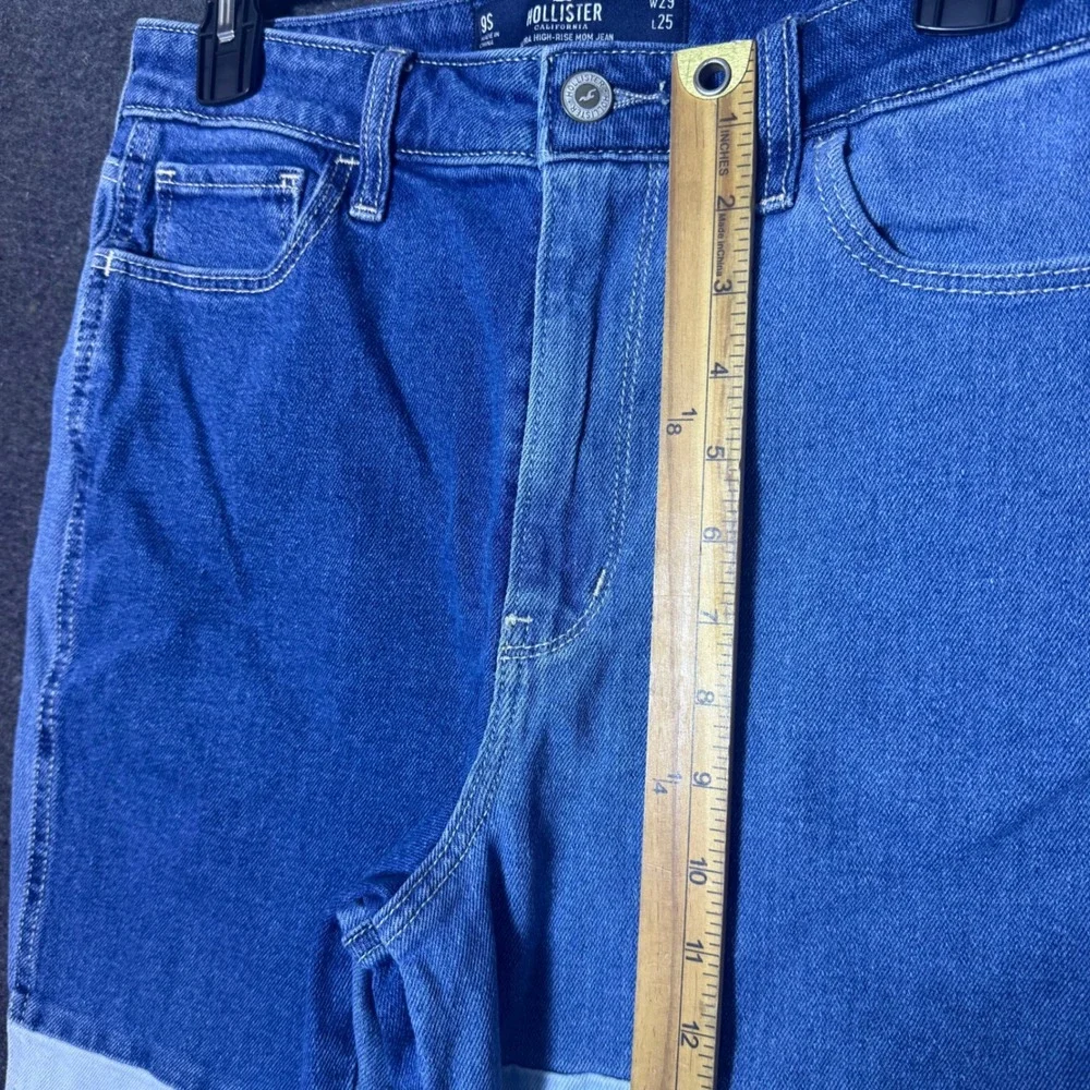 Hollister‎ Jeans 29 Patchwork High Rise Mom Blue Colorblock Ankle Festival Retro